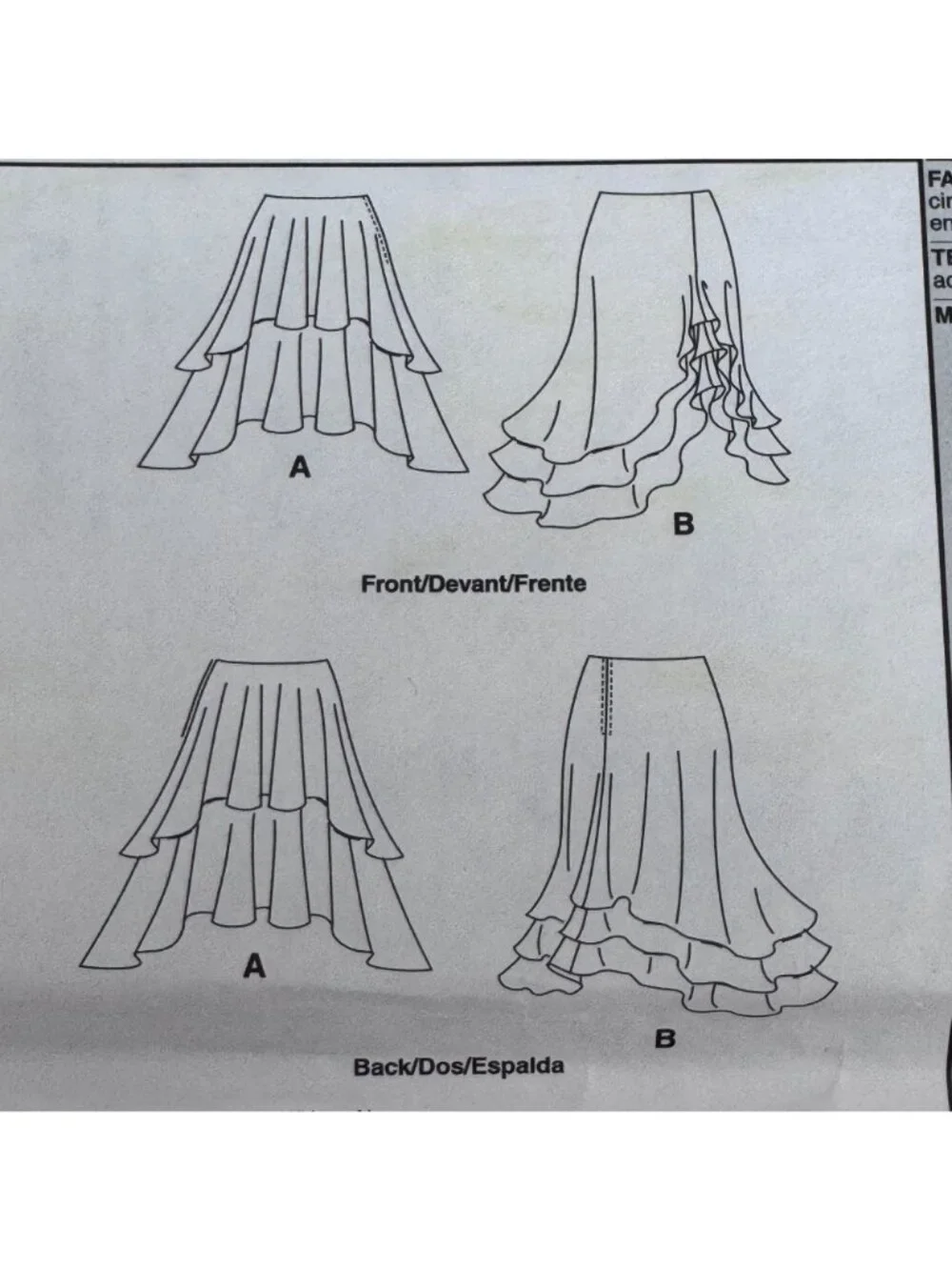 McCalls Sewing Pattern M4594 Y2K Flowy Skirt Ruffle Hem Boho Chic 4-10 Uncut